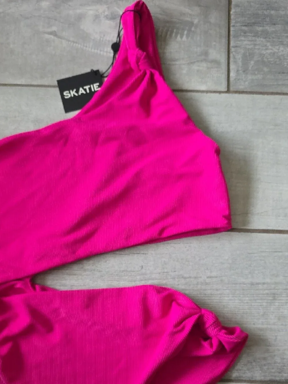 Skatie Swim "Nicole" One Piece - Fuschia One-Shoulder with Side Cutout - Picture 6 of 12